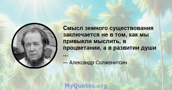 Смысл земного существования заключается не в том, как мы привыкли мыслить, в процветании, а в развитии души ...