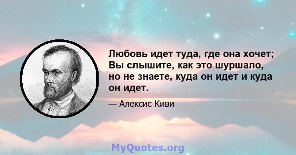 Любовь идет туда, где она хочет; Вы слышите, как это шуршало, но не знаете, куда он идет и куда он идет.