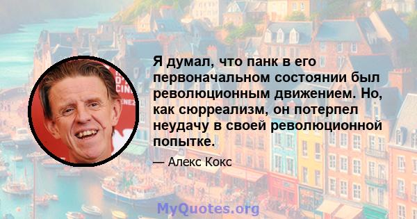 Я думал, что панк в его первоначальном состоянии был революционным движением. Но, как сюрреализм, он потерпел неудачу в своей революционной попытке.