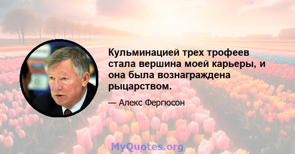 Кульминацией трех трофеев стала вершина моей карьеры, и она была вознаграждена рыцарством.