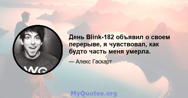 День Blink-182 объявил о своем перерыве, я чувствовал, как будто часть меня умерла.