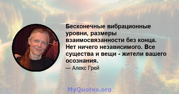 Бесконечные вибрационные уровни, размеры взаимосвязанности без конца. Нет ничего независимого. Все существа и вещи - жители вашего осознания.