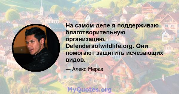 На самом деле я поддерживаю благотворительную организацию, Defendersofwildlife.org. Они помогают защитить исчезающих видов.