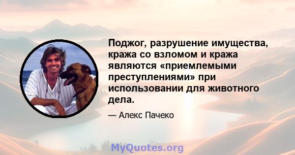 Поджог, разрушение имущества, кража со взломом и кража являются «приемлемыми преступлениями» при использовании для животного дела.