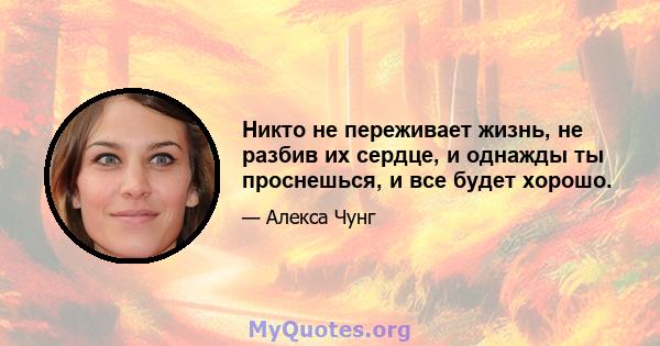 Никто не переживает жизнь, не разбив их сердце, и однажды ты проснешься, и все будет хорошо.