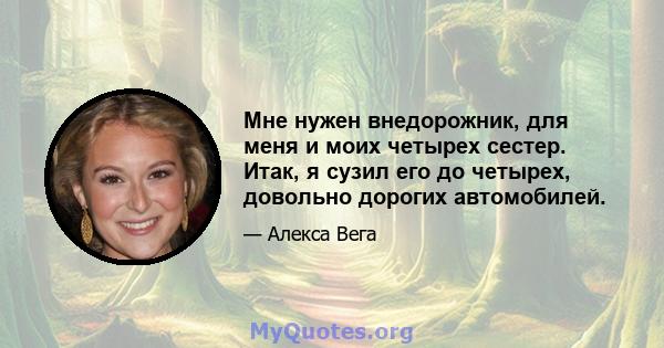 Мне нужен внедорожник, для меня и моих четырех сестер. Итак, я сузил его до четырех, довольно дорогих автомобилей.