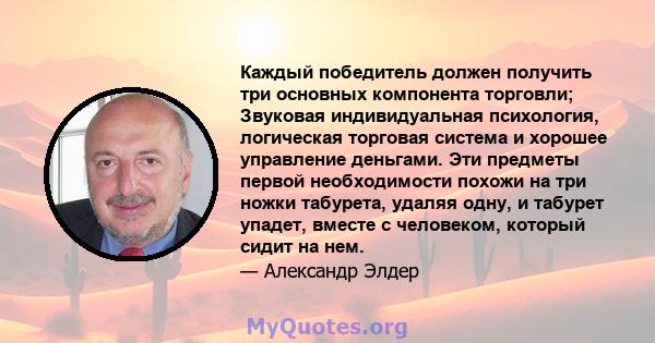 Каждый победитель должен получить три основных компонента торговли; Звуковая индивидуальная психология, логическая торговая система и хорошее управление деньгами. Эти предметы первой необходимости похожи на три ножки