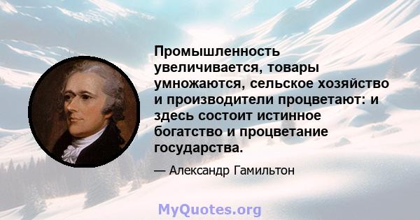 Промышленность увеличивается, товары умножаются, сельское хозяйство и производители процветают: и здесь состоит истинное богатство и процветание государства.