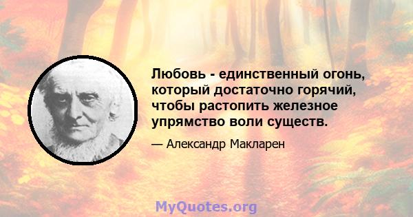 Любовь - единственный огонь, который достаточно горячий, чтобы растопить железное упрямство воли существ.