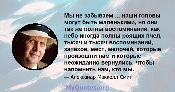 Мы не забываем ... наши головы могут быть маленькими, но они так же полны воспоминаний, как небо иногда полны роящих пчел, тысяч и тысяч воспоминаний, запахов, мест, мелочей, которые произошли нам и которые неожиданно