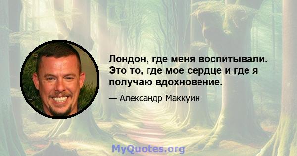 Лондон, где меня воспитывали. Это то, где мое сердце и где я получаю вдохновение.