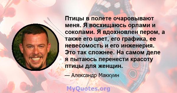 Птицы в полете очаровывают меня. Я восхищаюсь орлами и соколами. Я вдохновлен пером, а также его цвет, его графика, ее невесомость и его инженерия. Это так сложнее. На самом деле я пытаюсь перенести красоту птицы для