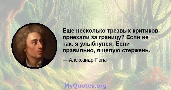 Еще несколько трезвых критиков приехали за границу? Если не так, я улыбнулся; Если правильно, я целую стержень.