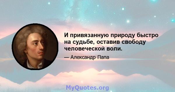 И привязанную природу быстро на судьбе, оставив свободу человеческой воли.