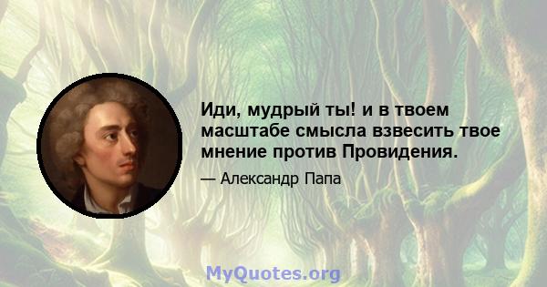 Иди, мудрый ты! и в твоем масштабе смысла взвесить твое мнение против Провидения.