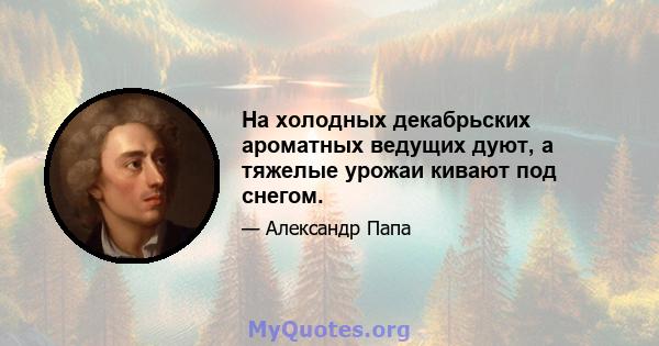 На холодных декабрьских ароматных ведущих дуют, а тяжелые урожаи кивают под снегом.