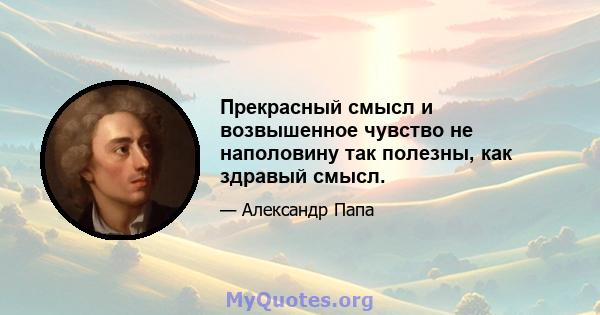 Прекрасный смысл и возвышенное чувство не наполовину так полезны, как здравый смысл.