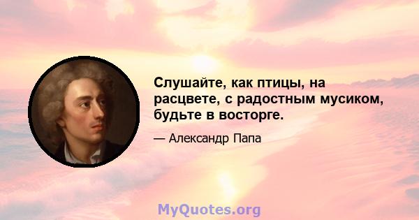 Слушайте, как птицы, на расцвете, с радостным мусиком, будьте в восторге.