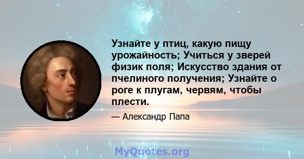 Узнайте у птиц, какую пищу урожайность; Учиться у зверей физик поля; Искусство здания от пчелиного получения; Узнайте о роге к плугам, червям, чтобы плести.