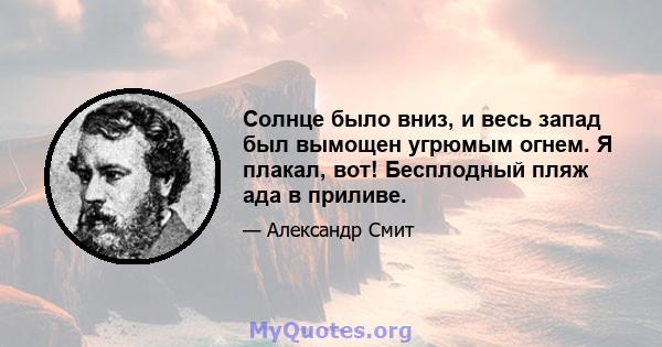 Солнце было вниз, и весь запад был вымощен угрюмым огнем. Я плакал, вот! Бесплодный пляж ада в приливе.