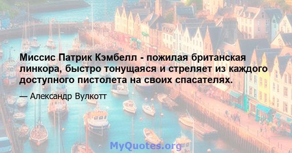 Миссис Патрик Кэмбелл - пожилая британская линкора, быстро тонущаяся и стреляет из каждого доступного пистолета на своих спасателях.