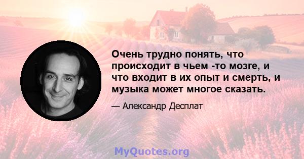 Очень трудно понять, что происходит в чьем -то мозге, и что входит в их опыт и смерть, и музыка может многое сказать.