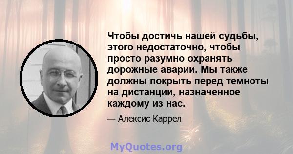 Чтобы достичь нашей судьбы, этого недостаточно, чтобы просто разумно охранять дорожные аварии. Мы также должны покрыть перед темноты на дистанции, назначенное каждому из нас.