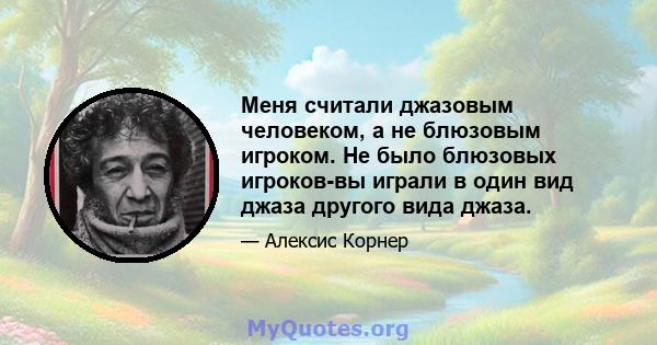 Меня считали джазовым человеком, а не блюзовым игроком. Не было блюзовых игроков-вы играли в один вид джаза другого вида джаза.