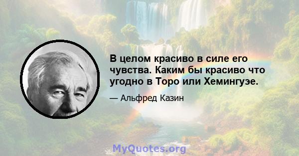 В целом красиво в силе его чувства. Каким бы красиво что угодно в Торо или Хемингуэе.