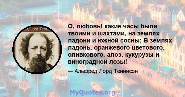 О, любовь! какие часы были твоими и шахтами, на землях ладони и южной сосны; В землях ладонь, оранжевого цветового, оливкового, алоэ, кукурузы и виноградной лозы!