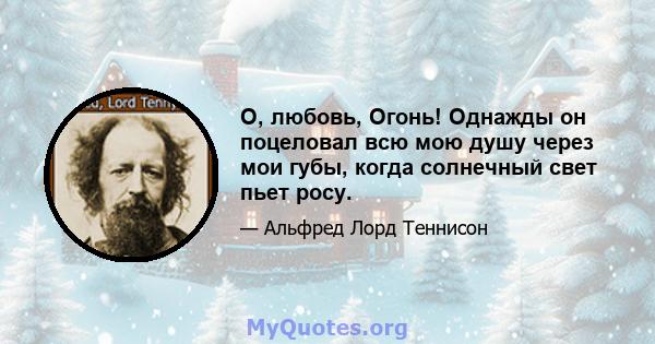 О, любовь, Огонь! Однажды он поцеловал всю мою душу через мои губы, когда солнечный свет пьет росу.