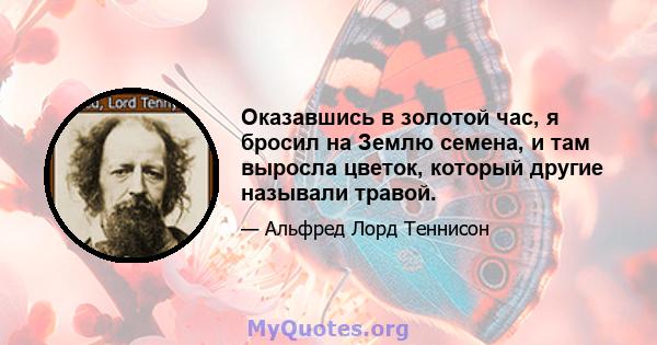 Оказавшись в золотой час, я бросил на Землю семена, и там выросла цветок, который другие называли травой.