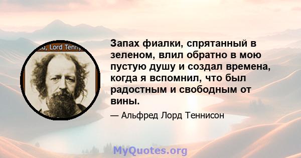 Запах фиалки, спрятанный в зеленом, влил обратно в мою пустую душу и создал времена, когда я вспомнил, что был радостным и свободным от вины.