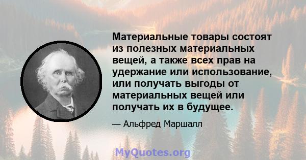 Материальные товары состоят из полезных материальных вещей, а также всех прав на удержание или использование, или получать выгоды от материальных вещей или получать их в будущее.