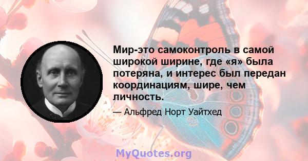 Мир-это самоконтроль в самой широкой ширине, где «я» была потеряна, и интерес был передан координациям, шире, чем личность.