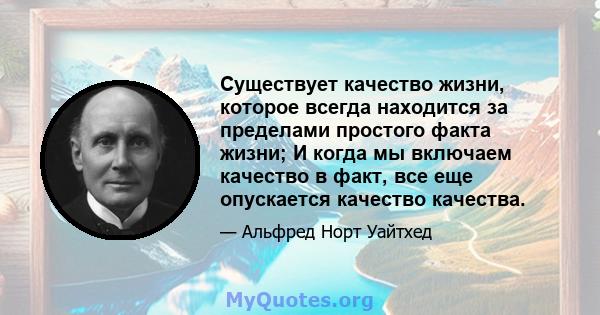 Существует качество жизни, которое всегда находится за пределами простого факта жизни; И когда мы включаем качество в факт, все еще опускается качество качества.