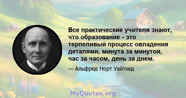 Все практические учителя знают, что образование - это терпеливый процесс овладения деталями, минута за минутой, час за часом, день за днем.