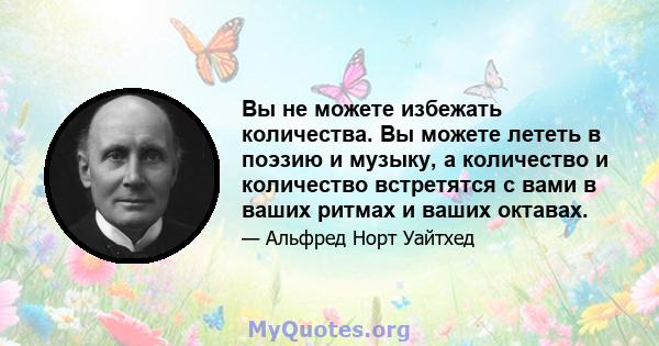 Вы не можете избежать количества. Вы можете лететь в поэзию и музыку, а количество и количество встретятся с вами в ваших ритмах и ваших октавах.