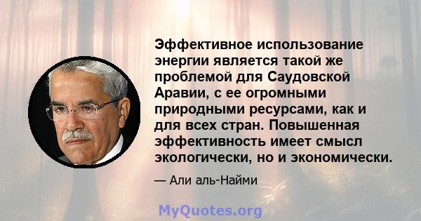 Эффективное использование энергии является такой же проблемой для Саудовской Аравии, с ее огромными природными ресурсами, как и для всех стран. Повышенная эффективность имеет смысл экологически, но и экономически.