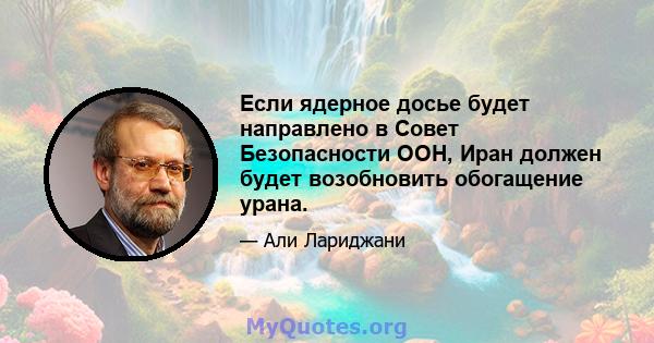 Если ядерное досье будет направлено в Совет Безопасности ООН, Иран должен будет возобновить обогащение урана.