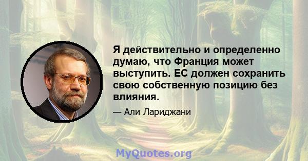 Я действительно и определенно думаю, что Франция может выступить. ЕС должен сохранить свою собственную позицию без влияния.