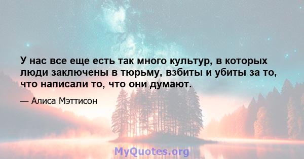 У нас все еще есть так много культур, в которых люди заключены в тюрьму, взбиты и убиты за то, что написали то, что они думают.