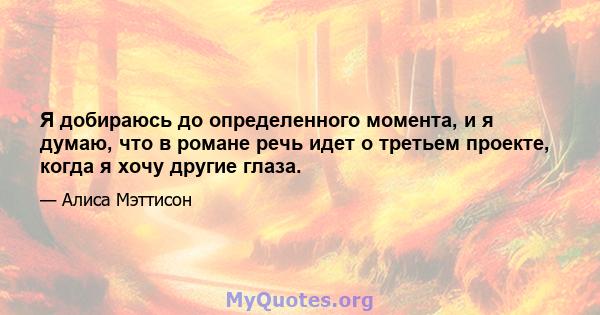 Я добираюсь до определенного момента, и я думаю, что в романе речь идет о третьем проекте, когда я хочу другие глаза.