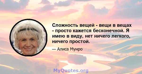 Сложность вещей - вещи в вещах - просто кажется бесконечной. Я имею в виду, нет ничего легкого, ничего простой.