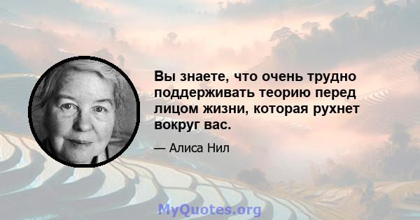 Вы знаете, что очень трудно поддерживать теорию перед лицом жизни, которая рухнет вокруг вас.