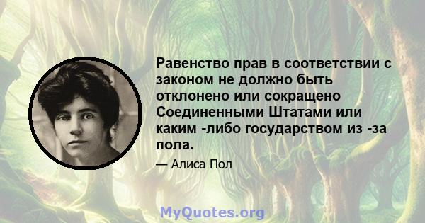 Равенство прав в соответствии с законом не должно быть отклонено или сокращено Соединенными Штатами или каким -либо государством из -за пола.