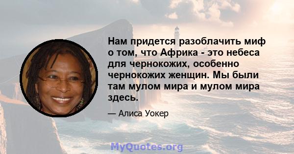 Нам придется разоблачить миф о том, что Африка - это небеса для чернокожих, особенно чернокожих женщин. Мы были там мулом мира и мулом мира здесь.