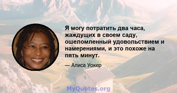 Я могу потратить два часа, жаждущих в своем саду, ошеломленный удовольствием и намерениями, и это похоже на пять минут.