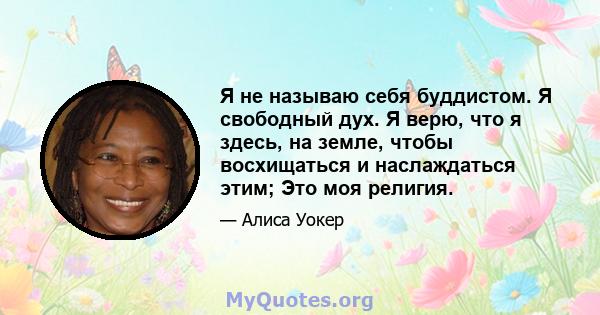 Я не называю себя буддистом. Я свободный дух. Я верю, что я здесь, на земле, чтобы восхищаться и наслаждаться этим; Это моя религия.