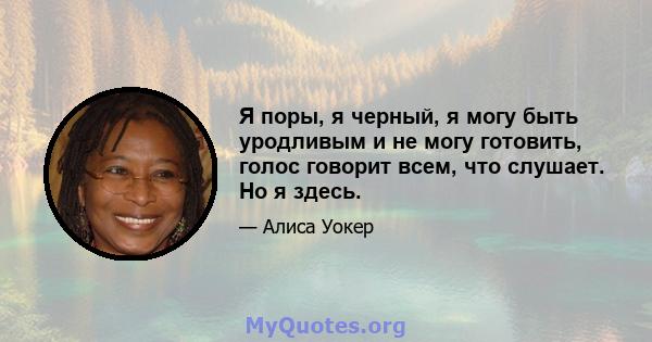 Я поры, я черный, я могу быть уродливым и не могу готовить, голос говорит всем, что слушает. Но я здесь.